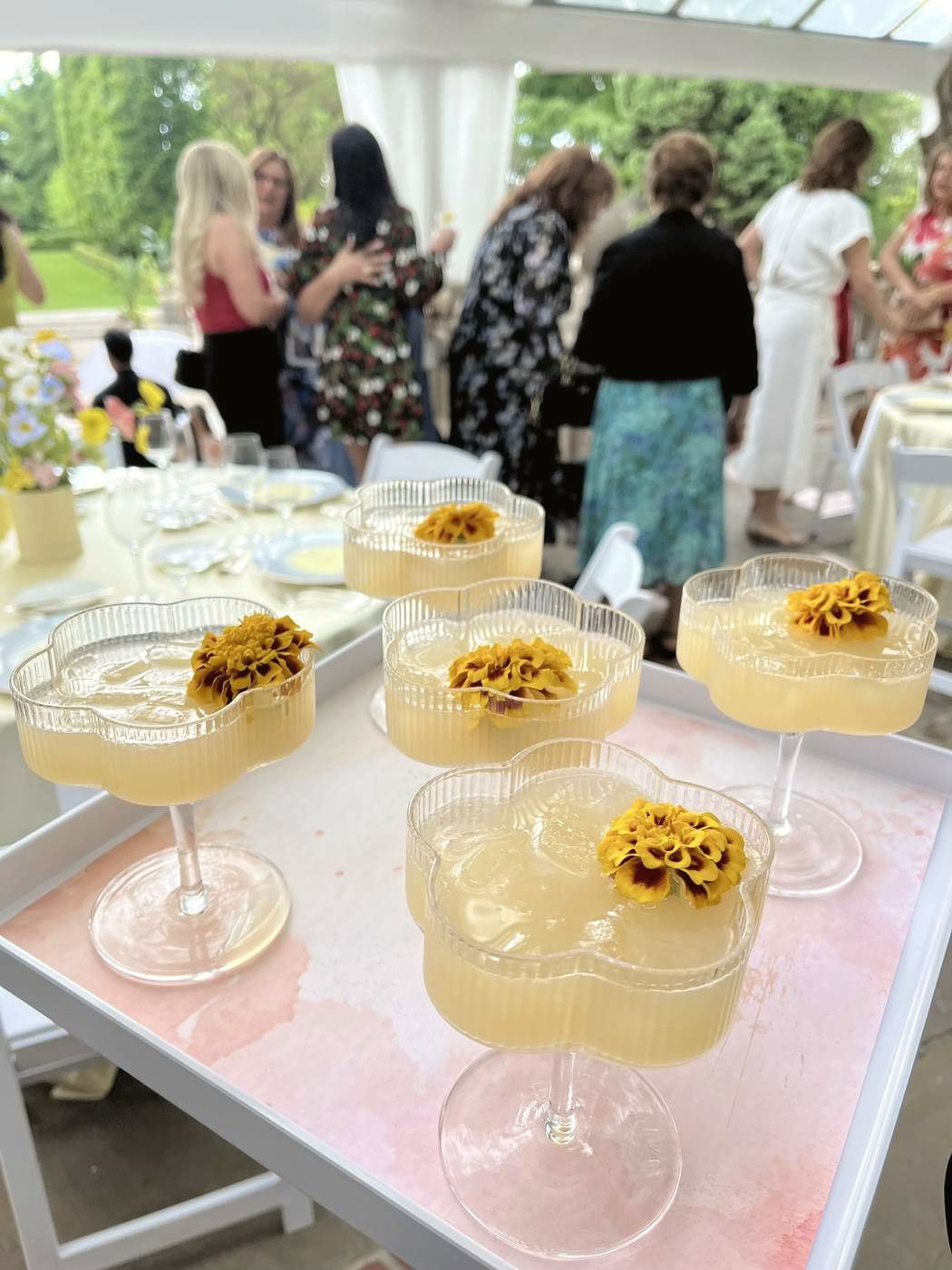 Flower-shaped cocktail glasses at a bridal shower